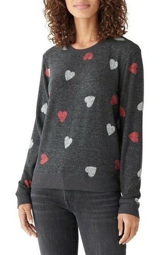 Lucky Brand Heart Sweater Gray Pink 