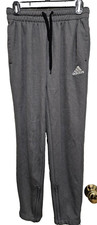 ADIDAS Boys Pants Size Small Waist 26" Gray / Elastic Waist Side Pocket Zip Leg