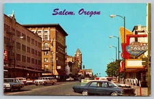Tavern & Downtown Business District Street View Salem Oregon c1960 Postcard