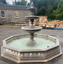 3 TIERED EDWARDIAN FOUNTAIN, LARGE BRECAN POOL SURROUND STONE GARDEN FEATURE