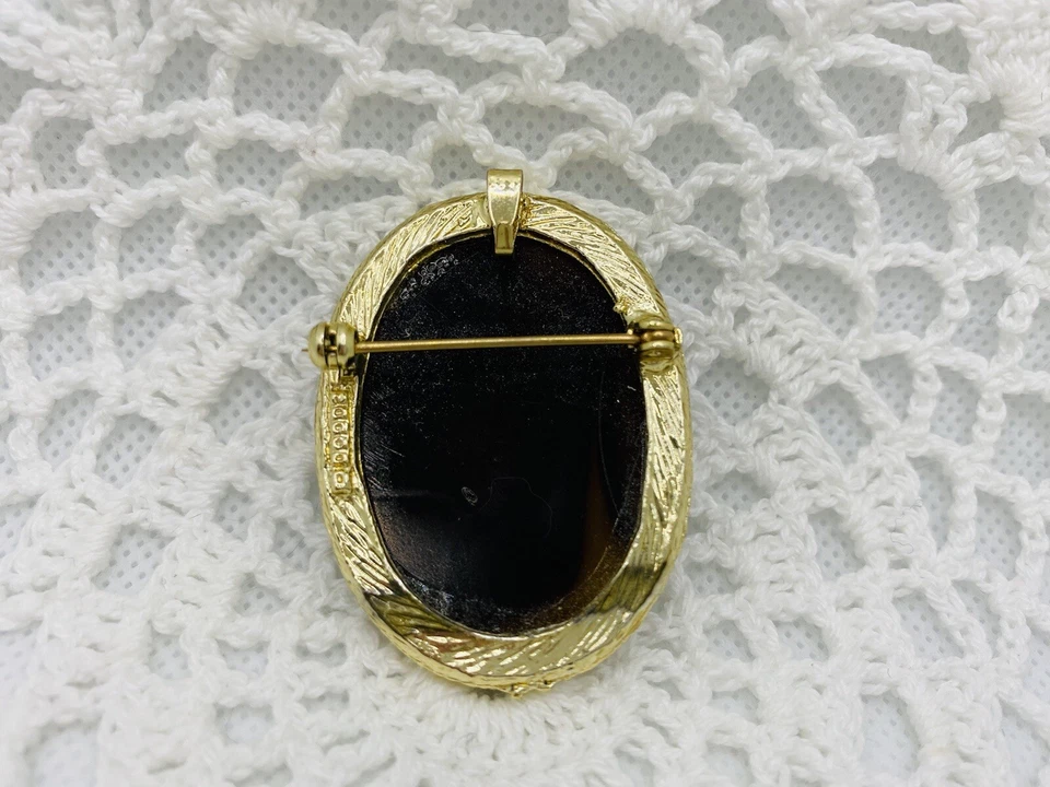 Broche Colgante Camafeo Mujer Vidrio Color Tortuga Marrón Marrón Tono Dorado Foto 4 de 4