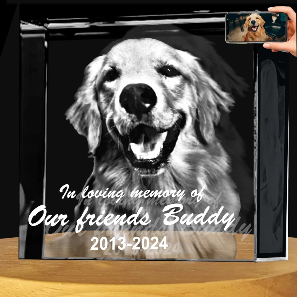 FOTO personalizada comemorativa de animais de estimação 3D presentes de cristal para lembrança de cachorro gravado para mãe pai - Imagem 3 de 4
