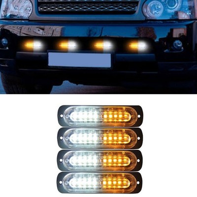 4X 10 LED Strobe Lights Bar Emergency Flashing Hazard Warning Beacon Amber White