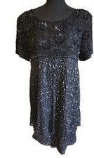 Black Beaded Silk Dress Womens Large VTG Evening Cocktail Dress Lawrence Kazar