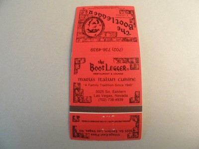 The Bootlegger Las Vegas Vintage 1949 Era Restaurant Lounge Matchbook