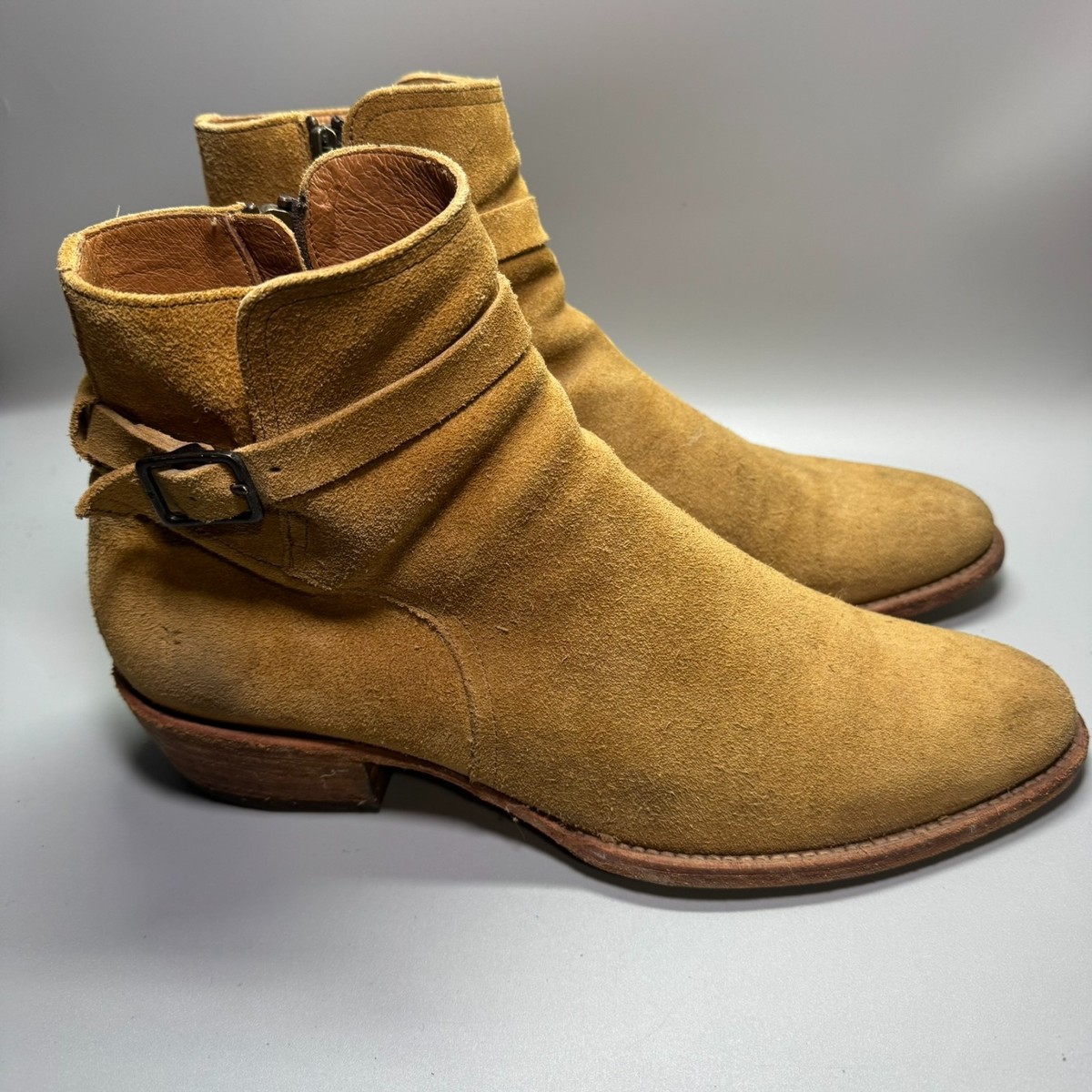 Men\'s Suede Ankle Boots with Leather Strap in Tan Amazon.com | Mens Chelsea Boots Dress Shoes Buckle Strap  main image 3