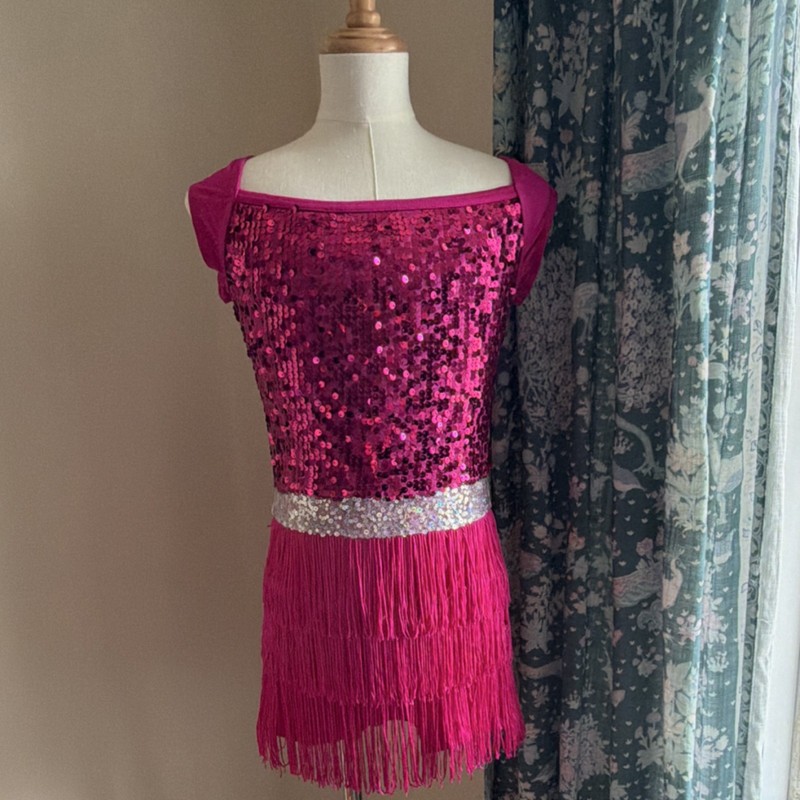 Weissman Large Child Pink Sequin Fringe Dance  Strappy Back RN64830 costume