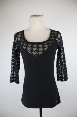 GUESS T-Shirt Femme S Manches 3/4 Vintage Noir Casual Ricamé Logo - Photo 1/4