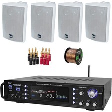 Pyle USB AUX MP3 Stereo Amplifier Receiver, 4x 4" 200W Speakers, Banana Plugs