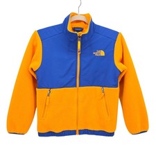 The North Face Boys Small Jacket Fleece Denali Orange Blue Zipper Retro
