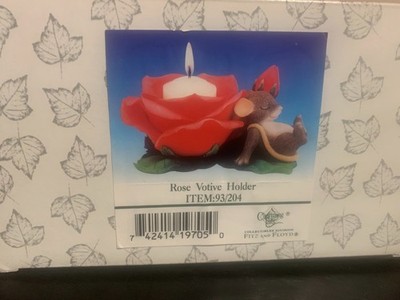 Charming Tails Rose Votive Candle Holder 93/204 Sleeping Mouse Lady Bug Red Rose