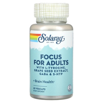 2 X Solaray, Focus For Adults with L-Tyrosine, Grape Seed Extract, Gaba & 5-HTP,
