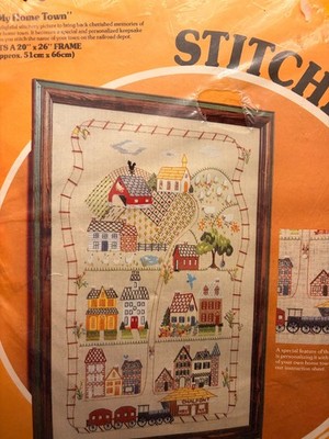 Vintage Paragon Kit Crewel Embroidery Linen My Home Town 0870Vintage Paragon Kit