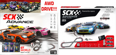 SCX 1/32 Scale ADVANCE Pole Position & GT World wireless race sets w/ lights!