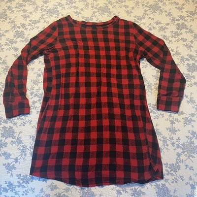 Let s Get Cozy Red and Black Buffalo Check Holiday Pajama Nightgown Size Large