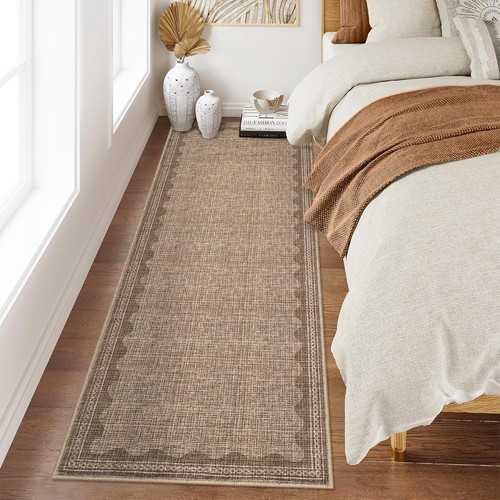 Scalloped Rug 2x6 Runners for Hallways, Solid Goffee Runner Rugs Non Slip Sca...
