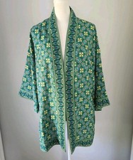 Max Studio Green Yellow Floral Pattern Open Kimono Cardigan Resort Boho Size S
