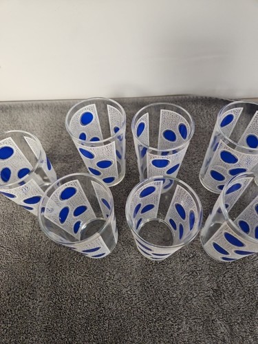 VINTAGE MCM BLUE DOT DRINK GLASSES SET OF 9 - Picture 3 of 5