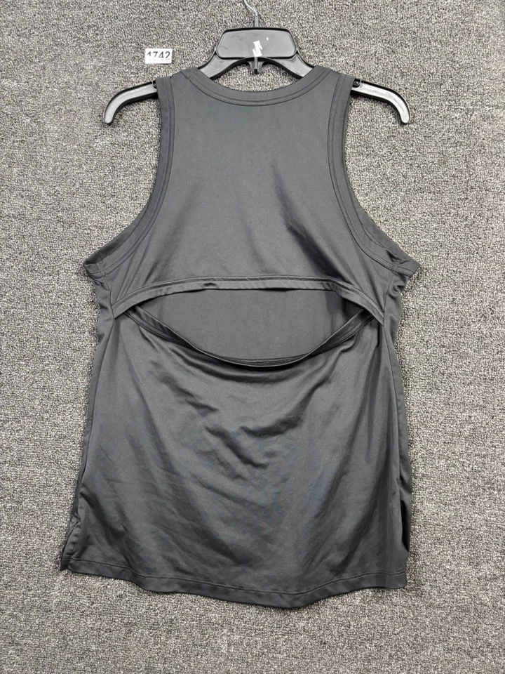 Nike Dry Fit Open Back Training Tank Top Womens Size L Black White 889079-010 - Image 2 of 4