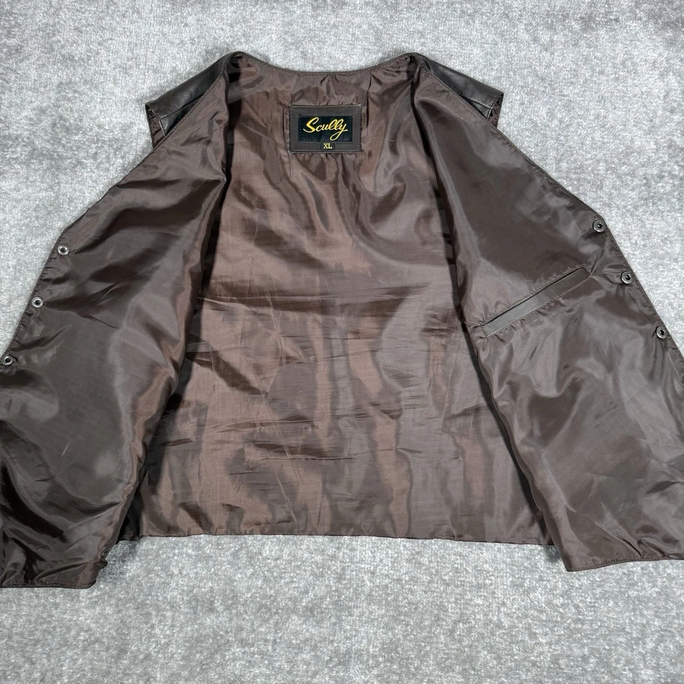 Scully Leather Vest Men's XL Brown Snap Front Classic Western Cowboy - Image 3 of 4