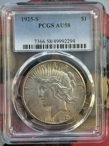 1925-S Peace Silver Dollar $1 San Francisco Mint PCGS AU 58
