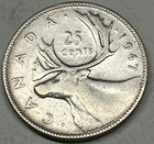 1947 Canada 25 Cents Quarter. No Maple Leaf Issue. Rare !!  1.5Mil Mintage