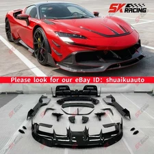 For Ferrari SF90 2020-24 Dry Carbon Fiber Front Rear Lip Side Skirt Spoiler Kits