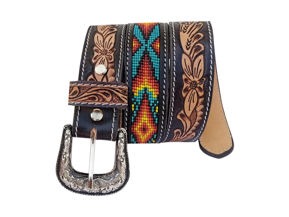 Cinturones de cuentas Affilare Western para adultos jóvenes cuero trabajado cuentas de alta resistencia Foto 3 de 4