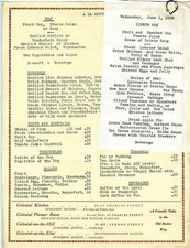 Colonial Kitchen Pioneer Room On the Hill and at the Eliot Menu Boston 1938