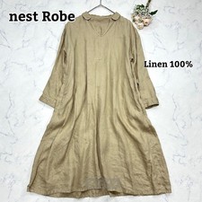 nest Robe Linen Long Dress Beige Back Gather Loose Fit Japan Made