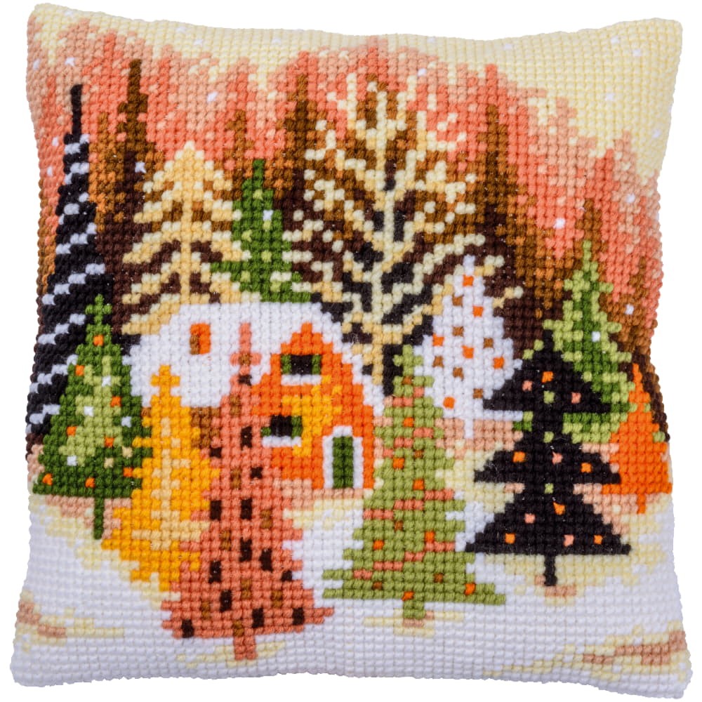 Vervaco stamped cross stitch kit cushion ""Christmas trees"", 40x40cm