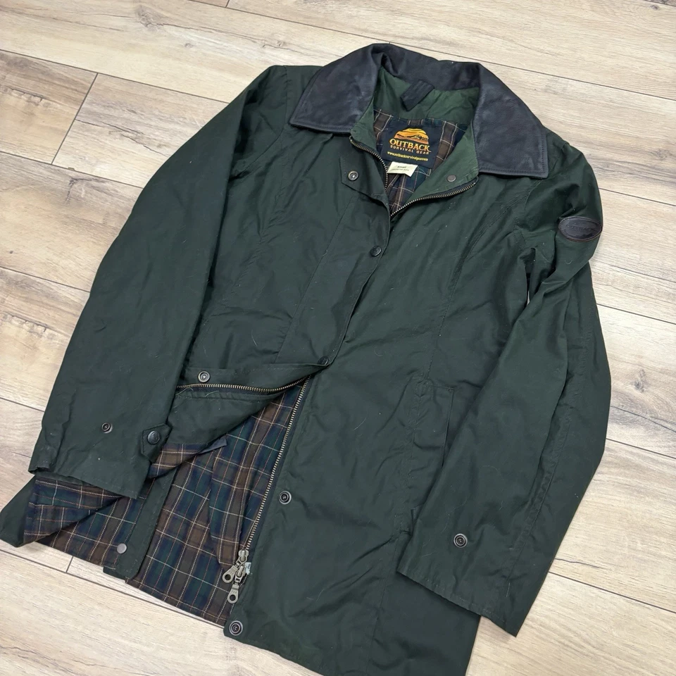 Mujer Pequeña Outback Survival Gear Vail Chaqueta Western Encerada Verde Cuadros Pequeña Foto 2 de 4