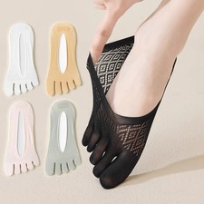 5 Pairs Women's Five Toe Socks Summer Low Cut Socks Nonslip Thin Invisible Solid