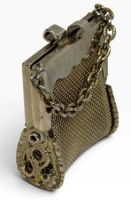 W/ CHAIN Antique German Silver Tone Mesh Coin Purse Doll Size Vintage Ornate