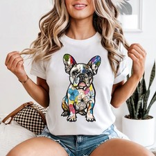 Floral French Bulldog Womens T-Shirt Frenchie Dogs Gift For Her