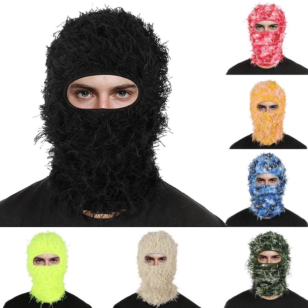 Distressed Ski Mask Balaclava Shiesty Fluffy Knitted Warm Winter