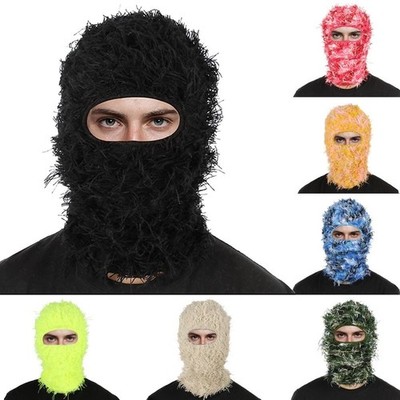 Distressed Ski Mask Balaclava Shiesty Fluffy Knitted Warm Winter