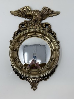 Vintage Convex Mirror Gold Federal American Eagle Porthole Syroco Wood New York