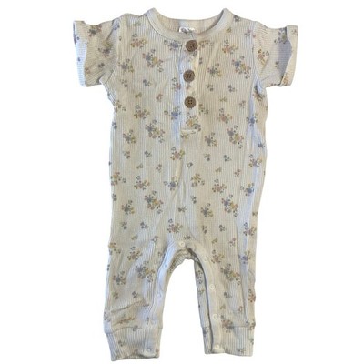 Gerber Modern Moment White Floral Waffle Knit Short Sleeve One Piece Outfit 6-9m