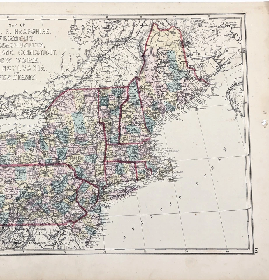 1875 Map  NEW ENGLAND - NEW YORK - PENNSYLVANIA - MAINE Original (17x12) - Image 3 of 3