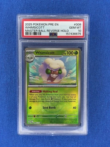 2025 Pokemon Prismatic Evolutions WHIMSICOTT #008 Poke Ball Reverse PSA 10 Gem