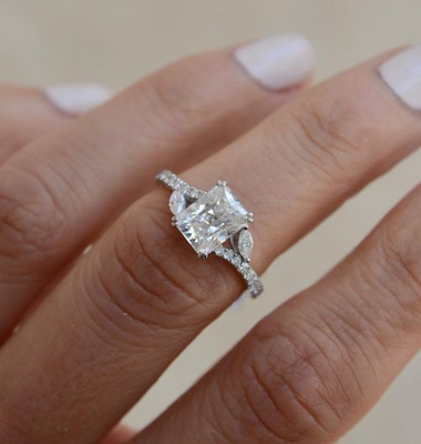 1.67Ct White Radiant Cut Moissanite Solitaire 925 Sterling Silver Wedding Ring