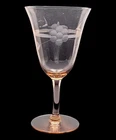 One 7” Tall Pink Depression Glass Etched Stemware Wine Glass