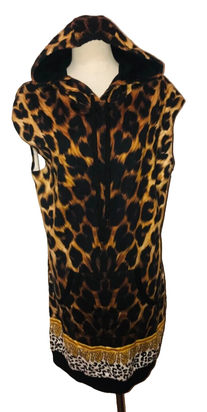 Felpa con cappuccio lunga Gianna Versace jeans stampa leopardata abito senza maniche M