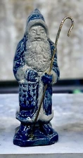 ROWE POTTERY WORKS SANTA Hand Crafted Salt Glazed w/Glittering Brass Staff 1997
