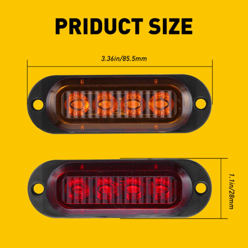 Amber/Red 4-LED Side Marker Light RV Truck Trailer Clearance Light Waterproof - Picture 2 of 23