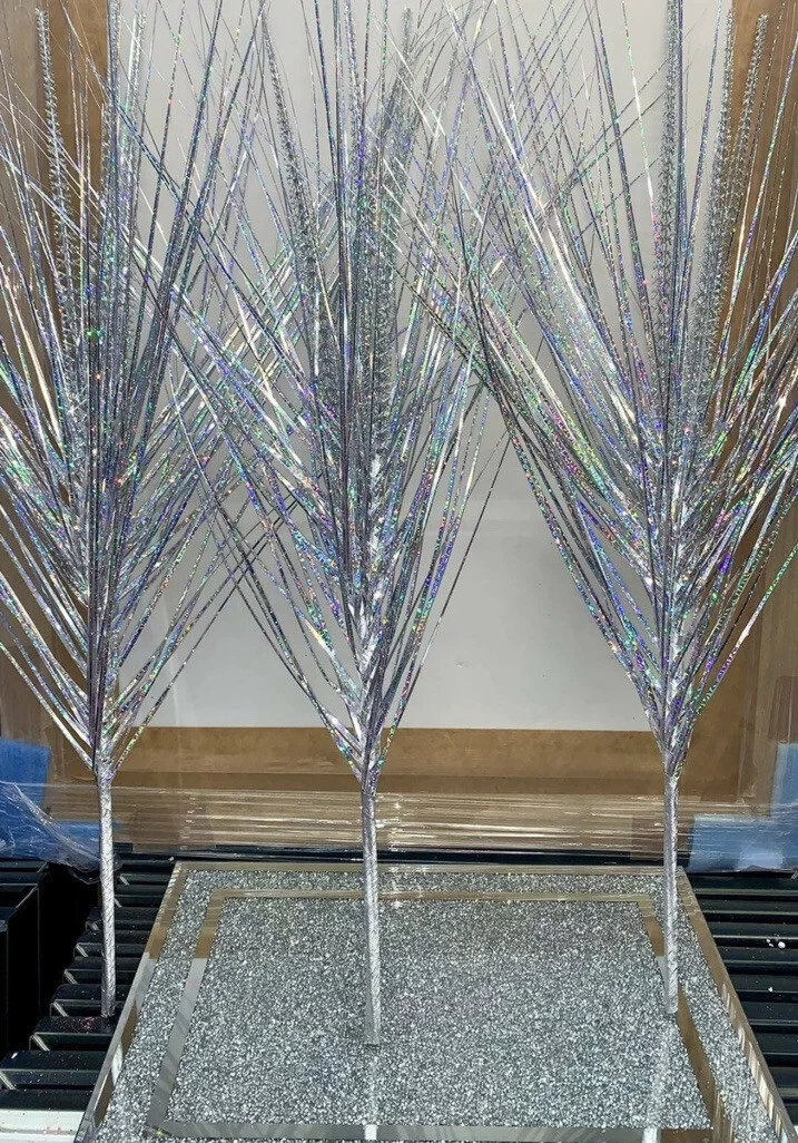Set Of 3 Silver Bloomer Spray Silver Glitter Spray To Go In The Vase
