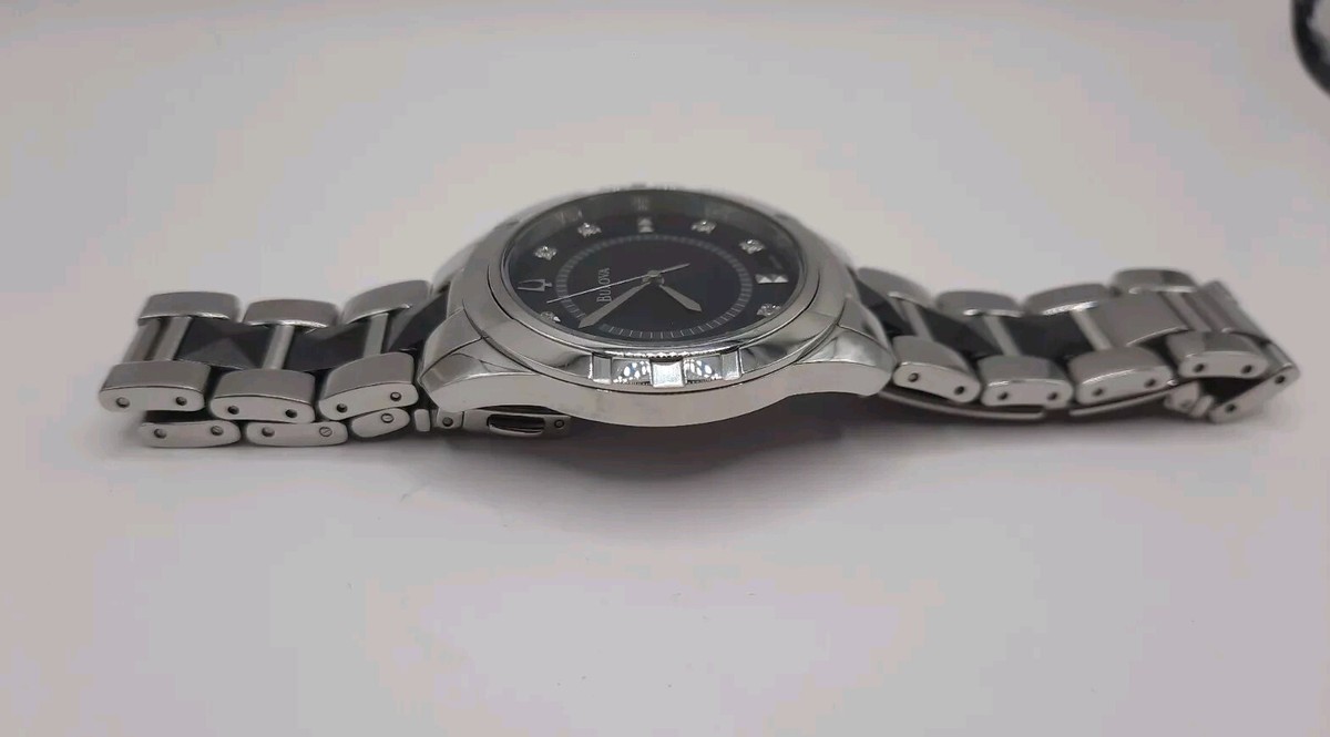Bulova Women's Diamond Accent Black and Silver-Tone 32mm Bulova Women's Diamond Accent Black and Silver-Tone 32mm