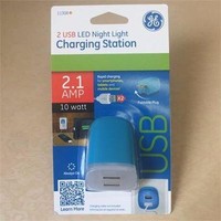 NEW,GE 11308 USB LED Night Light Charging Station with 2 USB Outlets 2.1 AMP