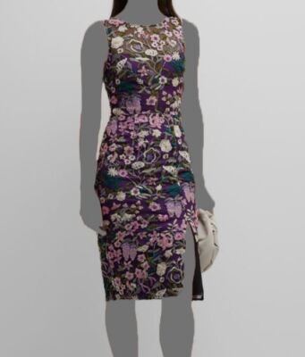 $549 Dress The Population Women's Black Avianna Beaded Floral MIDI Dress Size M
